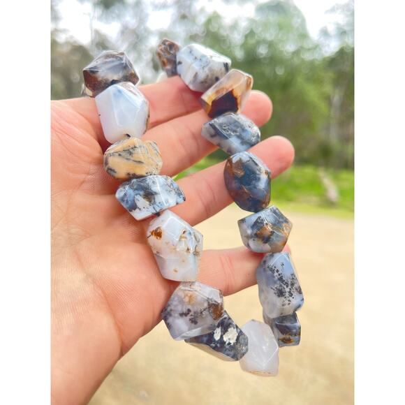 14k Gold Agate Bead Necklace Signed GSJ - Picture 9 of 9